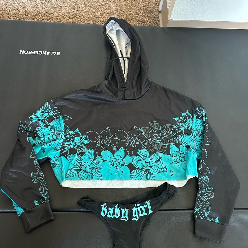 Small size Cropped Hoodie Rave Set Blue/Black